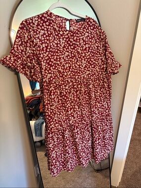 Women’s Burgundy Floral Tiered Dress